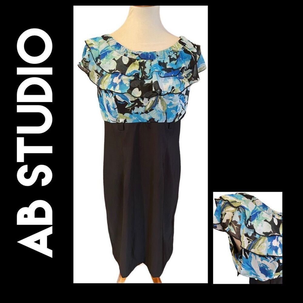 AB Studio Multi-Color Floral Design Dress Size 12-EUC